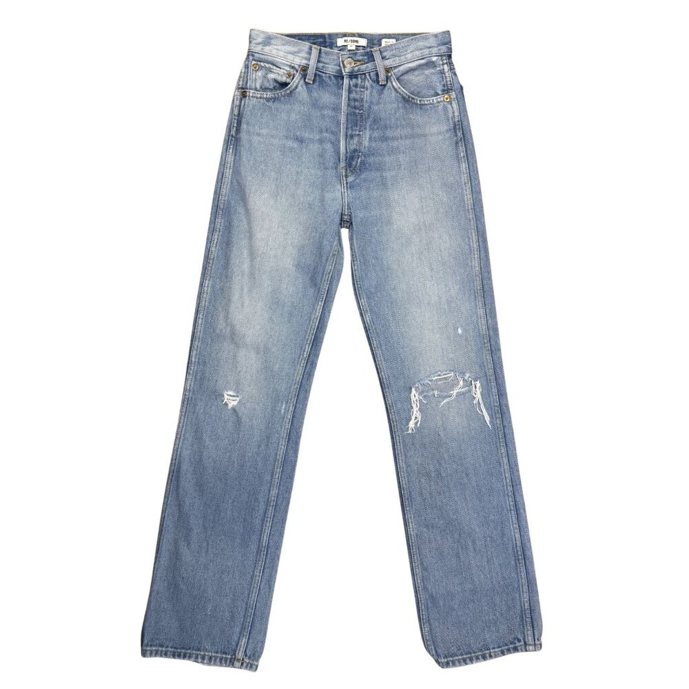RE/DONE 90s High Rise Loose Distressed Denim Jeans EUC $295 Sz 26